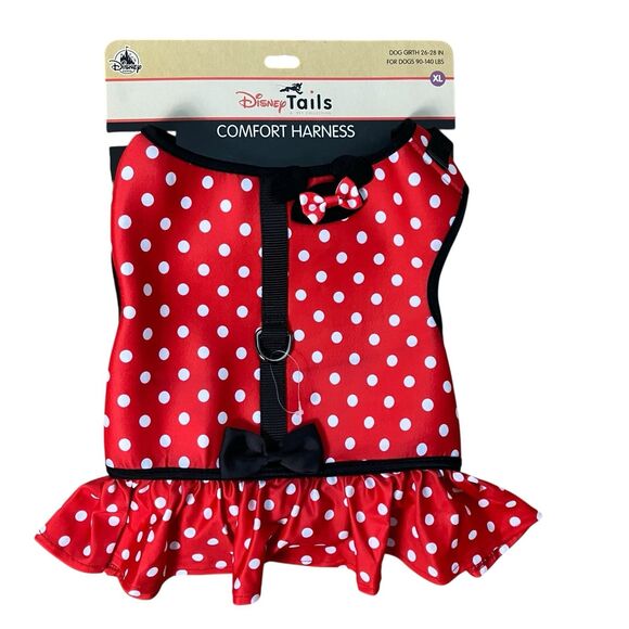 Disney Tails Dog Harness Costume XL Red Polka Dot Dress Minnie Bow Pet Outfit - Picture 2 of 5